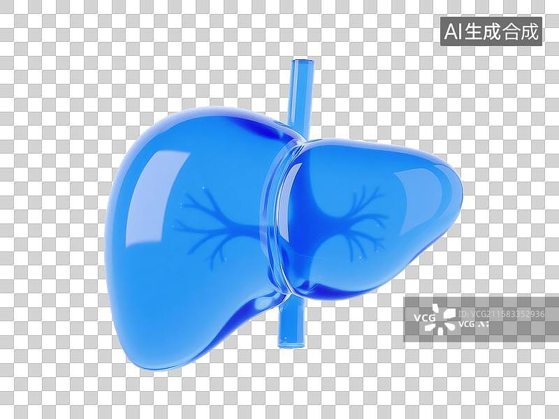 【AI数字艺术】3D渲染，蓝色透明玻璃质感，肝，肝脏，乙肝，肝炎，免抠元素图片素材