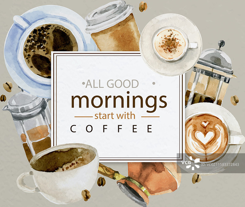 早上好，手绘咖啡图片素材