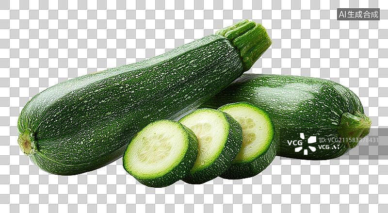 【AI数字艺术】新鲜绿色西葫芦及其切片图片素材