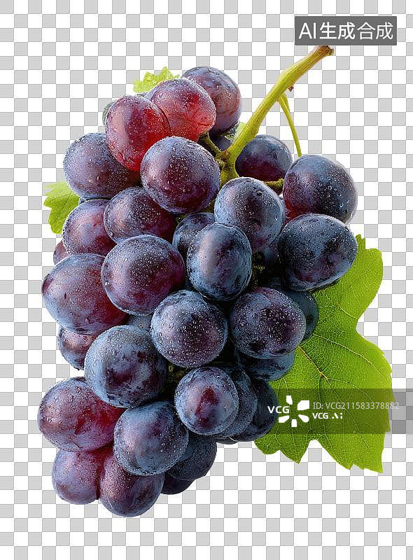 【AI数字艺术】一串新鲜饱满的紫葡萄图片素材