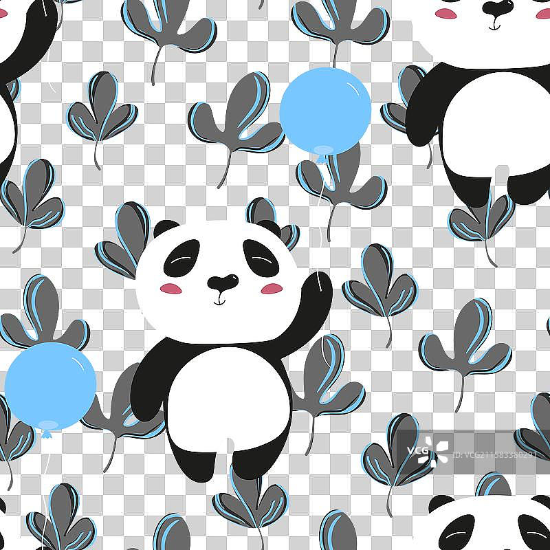 可爱熊猫宝宝的无缝图案，背景为彩色图片素材