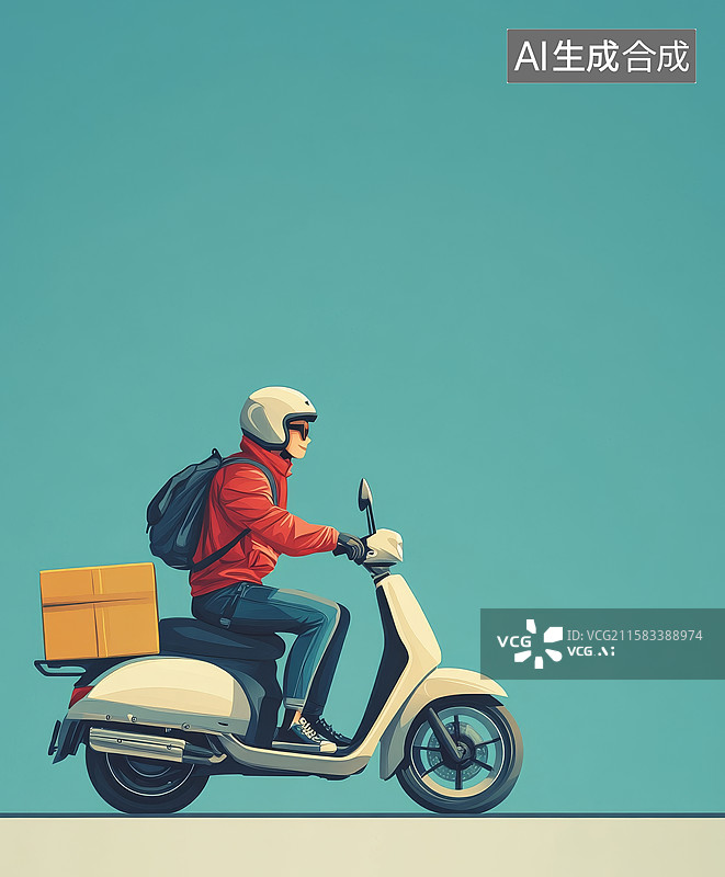 【AI数字艺术】骑电动车的快递员图片素材