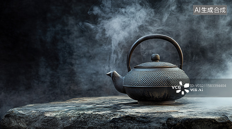 【AI数字艺术】黑色中式茶壶和中国传统文化茶道概念图片素材