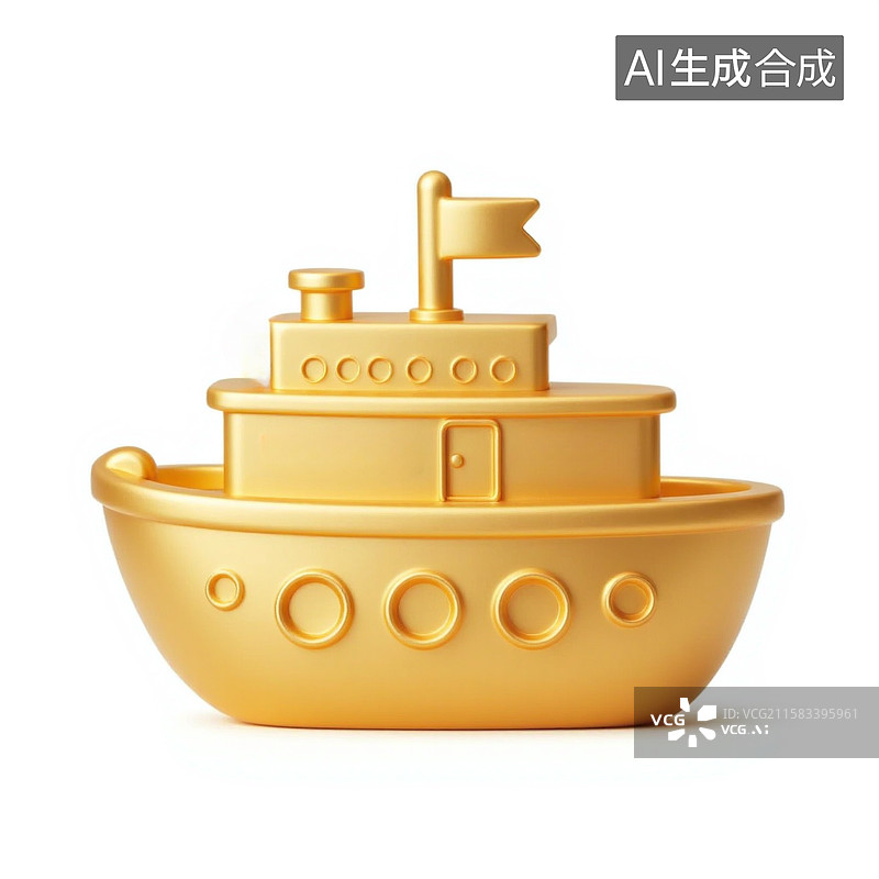 【AI数字艺术】立体金色轮船元素图片素材