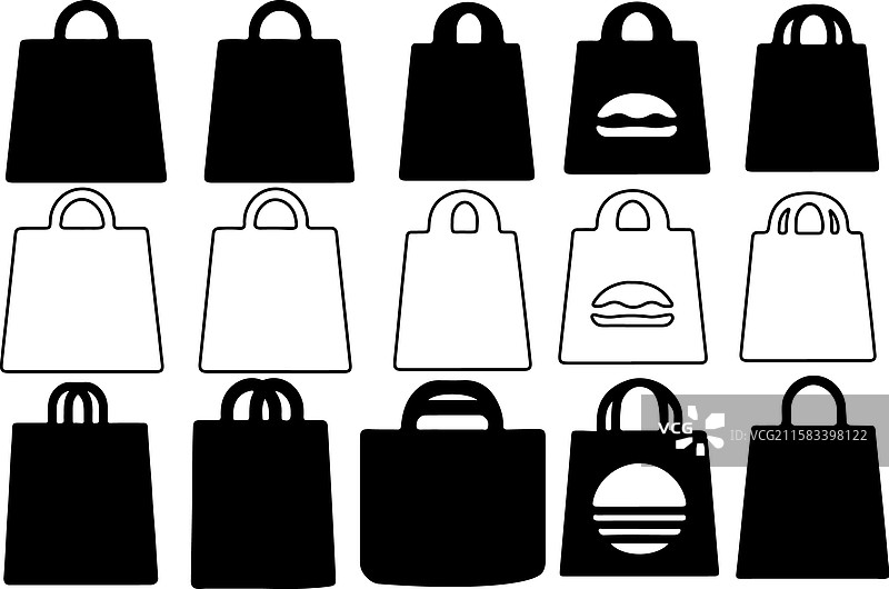 纸袋轮廓图标捆绑设计图片素材