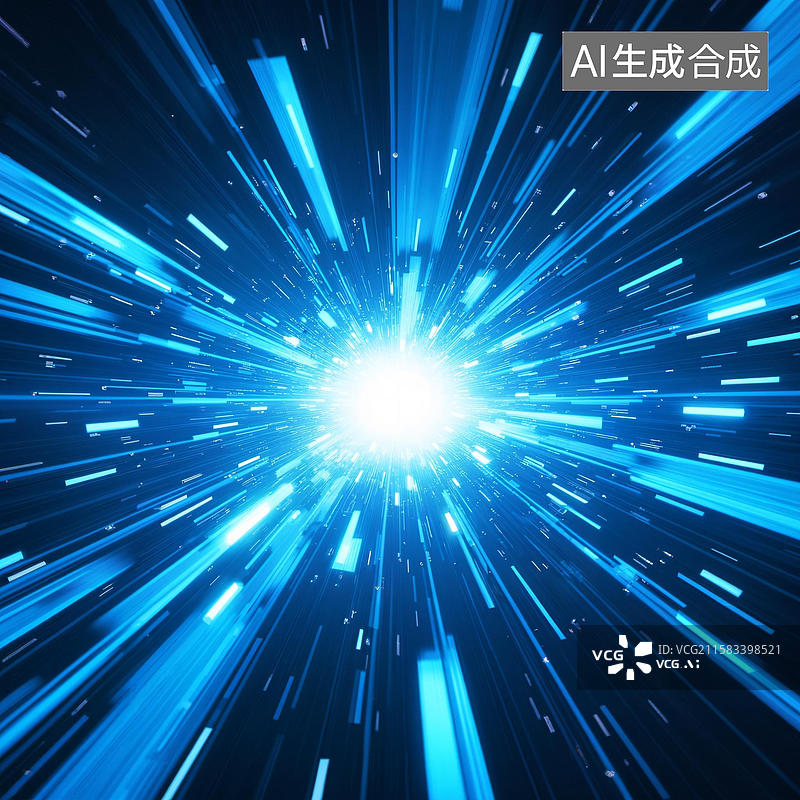 【AI数字艺术】蓝色光束汇聚的科技感背景图片素材