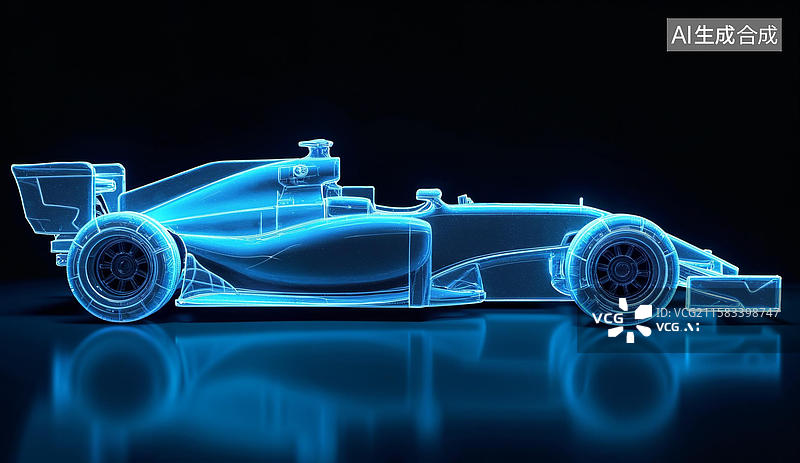 【AI数字艺术】蓝色光影下的未来赛车图片素材