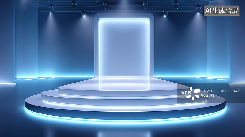 【AI数字艺术】霓虹灯光未来感展台图片素材