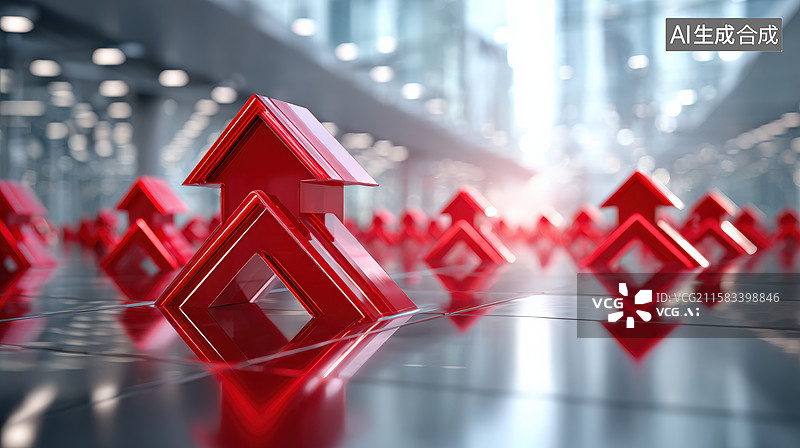 【AI数字艺术】红色向上箭头象征城市发展图片素材