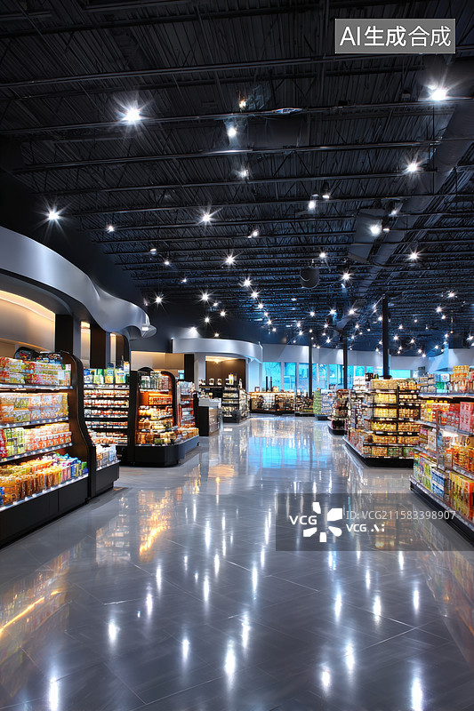 【AI数字艺术】现代化食品超市内景设计图片素材