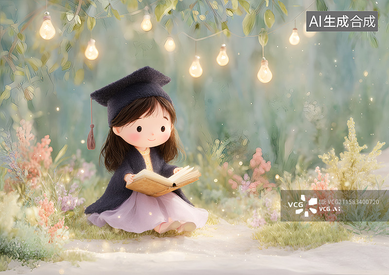 【AI数字艺术】一个可爱小女生正在看书图片素材
