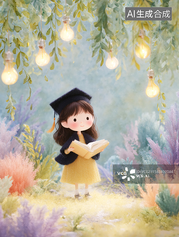 【AI数字艺术】一个可爱小女生正在看书图片素材