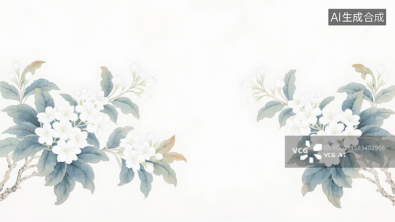 【AI数字艺术】水墨画茉莉花背景图片素材