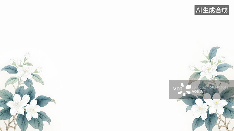【AI数字艺术】水墨画茉莉花两侧图片素材