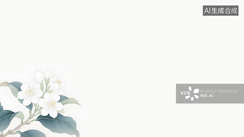 【AI数字艺术】水墨画茉莉花左下图片素材
