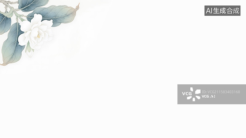 【AI数字艺术】水墨画茉莉花左上图片素材