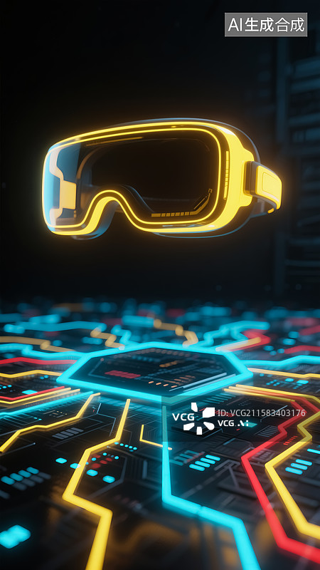 【AI数字艺术】VR眼镜科技概念插画图片素材