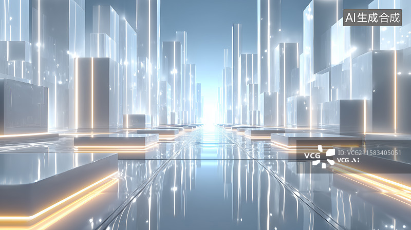 【AI数字艺术】蓝色光影中的圆柱体排列图片素材