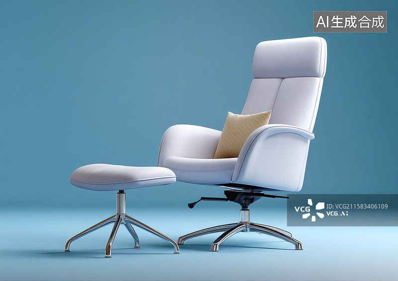 【AI数字艺术】蓝色背景上一个白色的办公椅图片素材