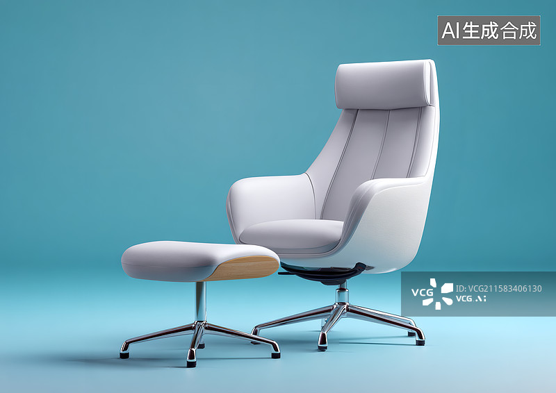 【AI数字艺术】蓝色背景上一个白色的办公椅图片素材