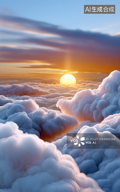 【AI数字艺术】云海上的日出风光图片素材