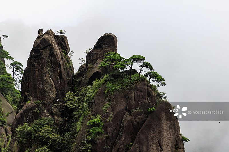 江西上饶大暑时节雨中三清山怪石林立云雾缭绕仙境图片素材