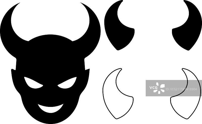 白色背景上的恶魔角轮廓设计图片素材