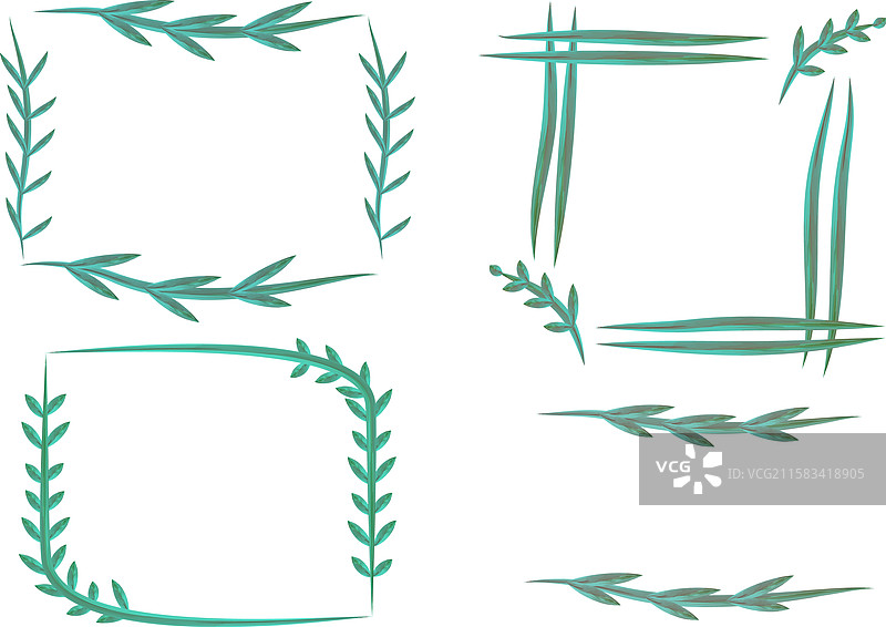 绿色多彩装饰框的叶子图案图片素材