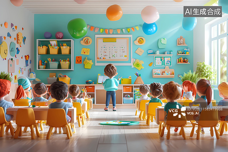 【AI数字艺术】学前教育、幼儿园，教室、教师节插画图片素材