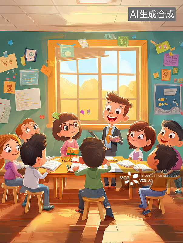 【AI数字艺术】学前教育、幼儿园，教室、教师节插画图片素材