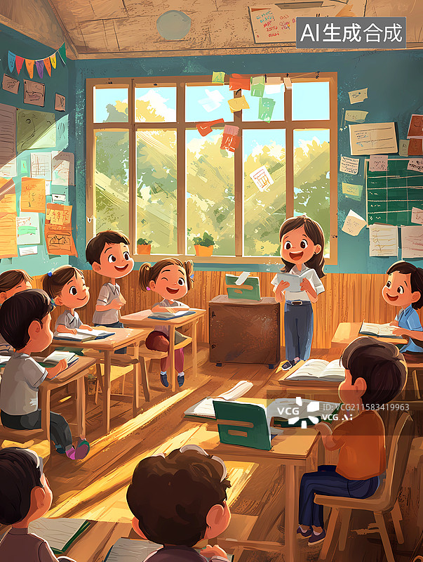 【AI数字艺术】学前教育、幼儿园，教室、教师节插画图片素材