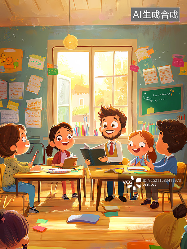 【AI数字艺术】学前教育、幼儿园，教室、教师节插画图片素材