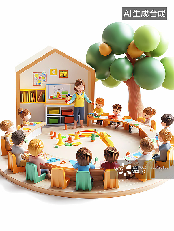 【AI数字艺术】学前教育、幼儿园，教室、教师节插画图片素材