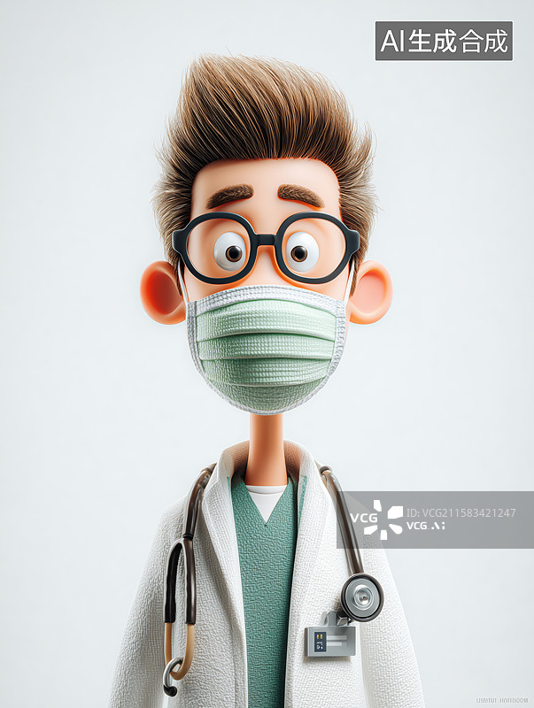 【AI数字艺术】戴口罩的卡通医生形象图片素材