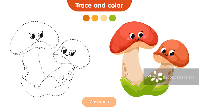 儿童蘑菇涂色页图片素材