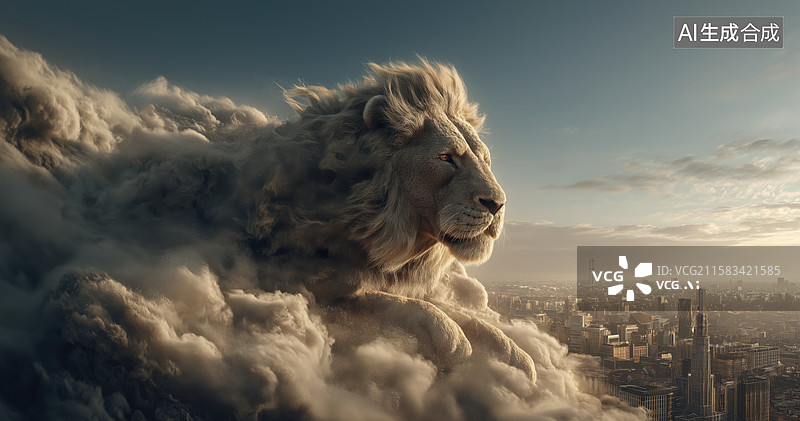 【AI数字艺术】狮子霸气雕塑烟雾效果背景图图片素材