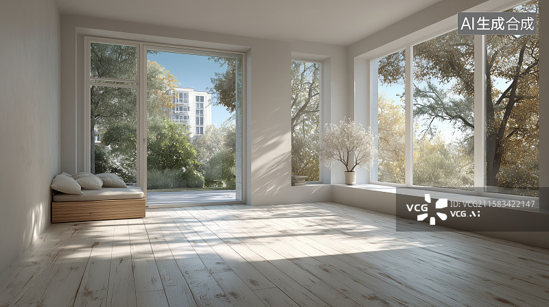【AI数字艺术】明亮宽敞的现代室内空间图片素材