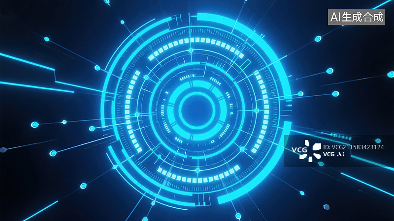 【AI数字艺术】蓝色科技光环数据流图片素材