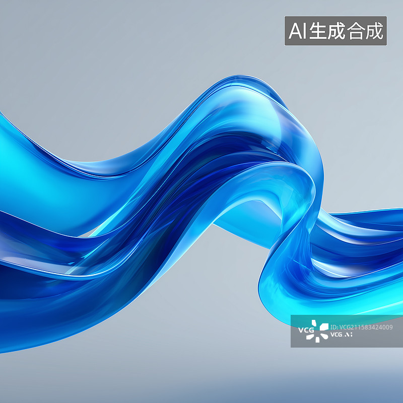 【AI数字艺术】蓝色玻璃丝带抽象图片素材