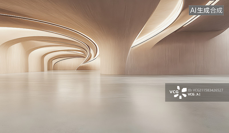 【AI数字艺术】后现代木板纹理室内展厅空间图片素材