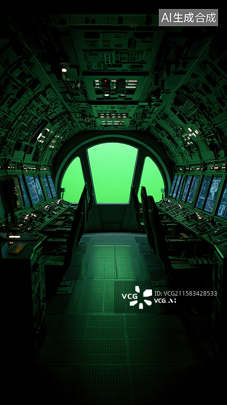 【AI数字艺术】科幻飞船内部绿色光效图片素材