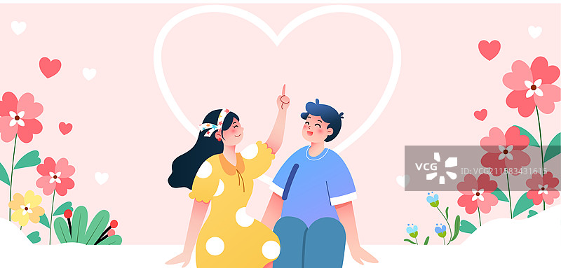小清新扁平商业插画七夕情人情侣聊天图片素材