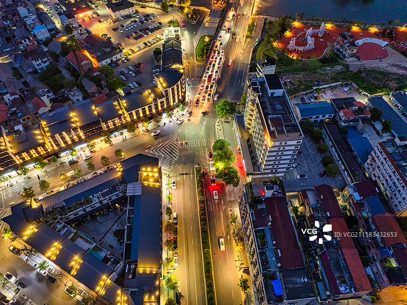 义乌佛堂道路夜景航拍图片素材
