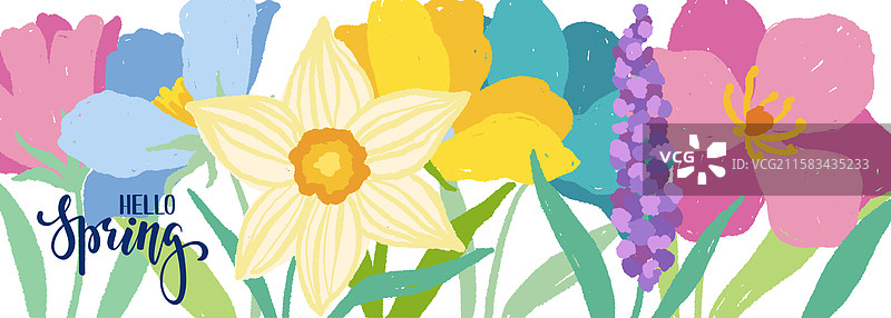 手绘春季花卉，生动的复活节花卉图片素材