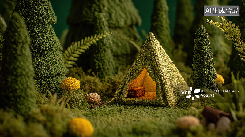 【AI数字艺术】迷你森林中的帐篷营地图片素材