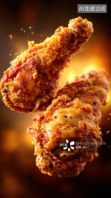 【AI数字艺术】酥脆炸鸡腿的特写镜头图片素材