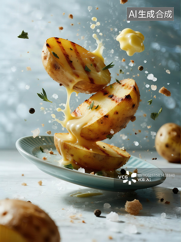 【AI数字艺术】烤土豆配融化的奶酪图片素材