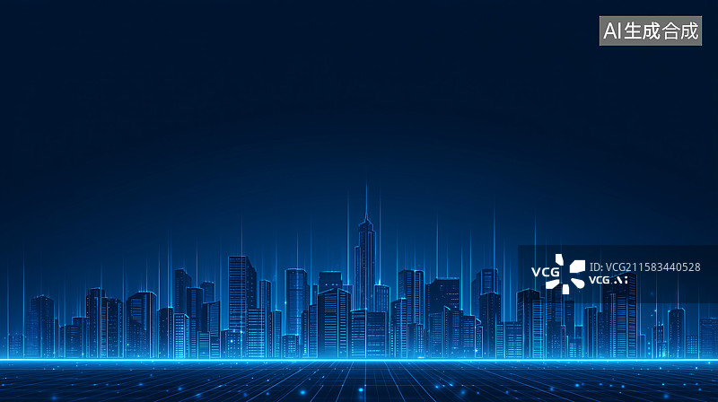 【AI数字艺术】深色背景下科技线条城市天际线图片素材