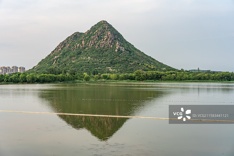 济南华山湖湿地公园夏天自然风景城市建筑倒影景观图片素材
