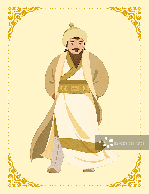 元代开国皇帝成吉思汗人物手绘图片素材